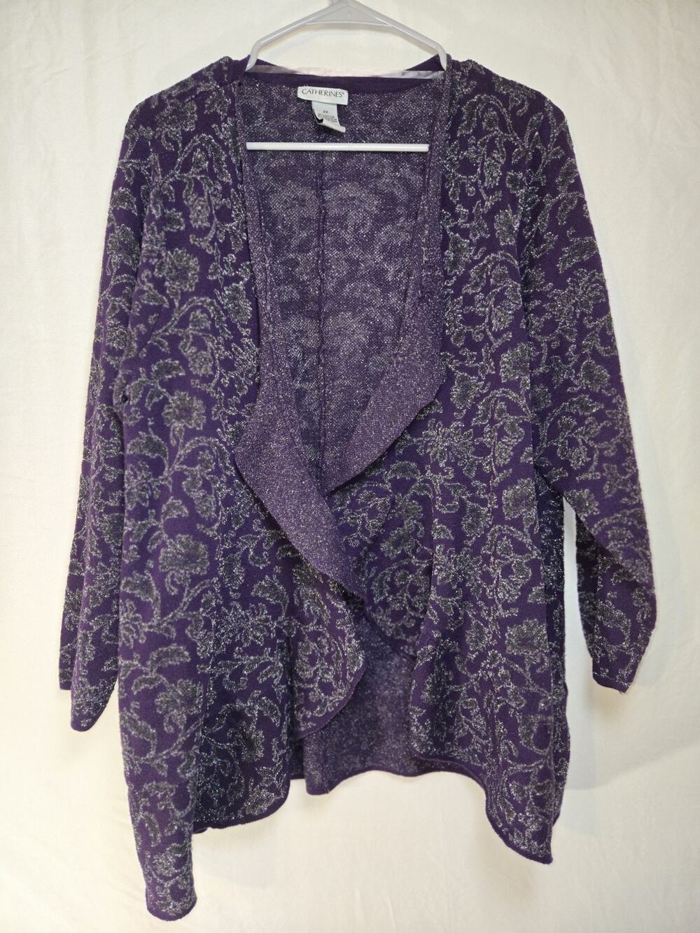 Catherines US Womens Plus Size 2X Open Front Cardigan Ruffle Sparkle Purple